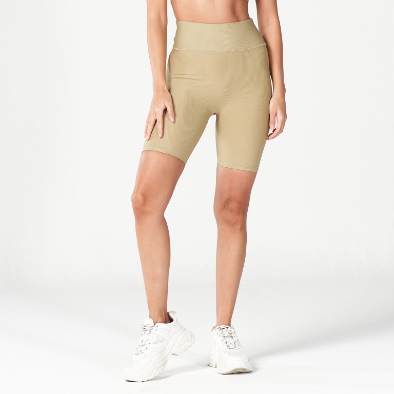 Code Ribbed Biker Shorts - Sand